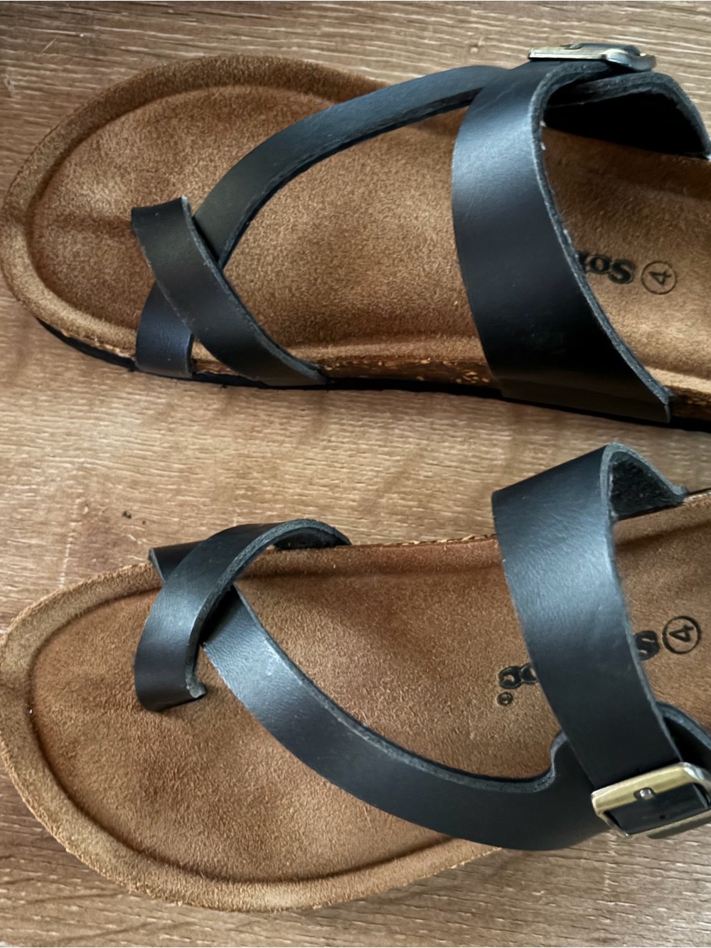 Black Leather Buckle-Strap Women's Sandals
